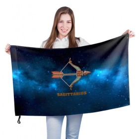 Флаг 3D с принтом Стрелец в Санкт-Петербурге, 100% полиэстер | плотность ткани — 95 г/м2, размер — 67 х 109 см. Принт наносится с одной стороны | звезды | космос | созвездие