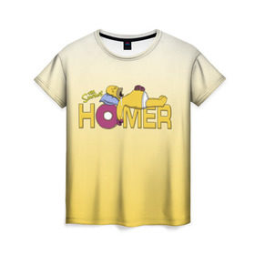 Женская футболка 3D с принтом Гомер Симпсон в Санкт-Петербурге, 100% полиэфир ( синтетическое хлопкоподобное полотно) | прямой крой, круглый вырез горловины, длина до линии бедер | homer | simpsons | гомер | пончик | симпсоны