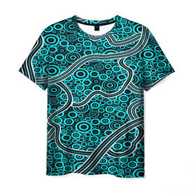 Мужская футболка 3D с принтом Aboriginal pattern в Санкт-Петербурге, 100% полиэфир | прямой крой, круглый вырез горловины, длина до линии бедер | Тематика изображения на принте: абстракции | арт | волны | узор | фигуры