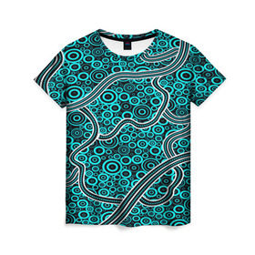 Женская футболка 3D с принтом Aboriginal pattern в Санкт-Петербурге, 100% полиэфир ( синтетическое хлопкоподобное полотно) | прямой крой, круглый вырез горловины, длина до линии бедер | Тематика изображения на принте: абстракции | арт | волны | узор | фигуры