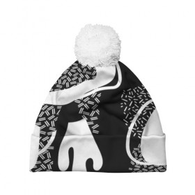 Шапка 3D c помпоном с принтом Черно-белый узор в Санкт-Петербурге, 100% полиэстер | универсальный размер, печать по всей поверхности изделия | abstraction | абстракция | геометрия | грани | линии | полигоны | сочетания | текстура | узоры | черно белый