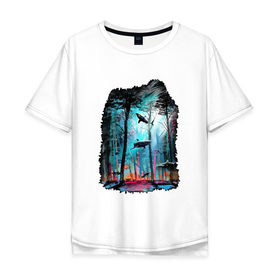 Мужская футболка хлопок Oversize с принтом Подводный мир (лес с акулами) в Санкт-Петербурге, 100% хлопок | свободный крой, круглый ворот, “спинка” длиннее передней части | пейзаж | сказочный