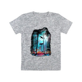 Детская футболка хлопок с принтом Подводный мир (лес с акулами) в Санкт-Петербурге, 100% хлопок | круглый вырез горловины, полуприлегающий силуэт, длина до линии бедер | пейзаж | сказочный