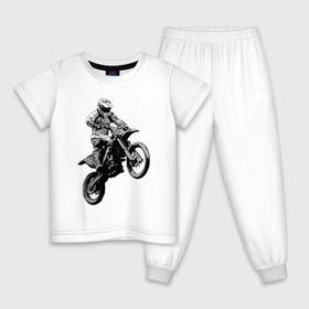 Детская пижама хлопок с принтом Мотокросс в Санкт-Петербурге, 100% хлопок |  брюки и футболка прямого кроя, без карманов, на брюках мягкая резинка на поясе и по низу штанин
 | 3d | арт | байк | краска | мотокросс | мотоцикл | прикольные | цветные