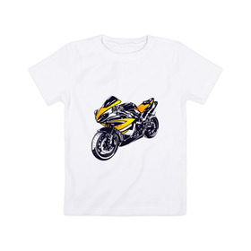Детская футболка хлопок с принтом Yamaha R1 в Санкт-Петербурге, 100% хлопок | круглый вырез горловины, полуприлегающий силуэт, длина до линии бедер | 3d | r1 | yamaha | арт | байк | краска | мотокросс | мотоцикл | прикольные | цветные