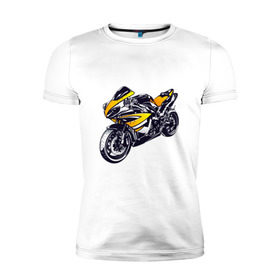 Мужская футболка премиум с принтом Yamaha R1 в Санкт-Петербурге, 92% хлопок, 8% лайкра | приталенный силуэт, круглый вырез ворота, длина до линии бедра, короткий рукав | 3d | r1 | yamaha | арт | байк | краска | мотокросс | мотоцикл | прикольные | цветные