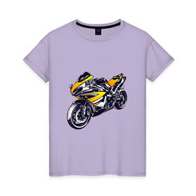 Женская футболка хлопок с принтом Yamaha R1 в Санкт-Петербурге, 100% хлопок | прямой крой, круглый вырез горловины, длина до линии бедер, слегка спущенное плечо | Тематика изображения на принте: 3d | r1 | yamaha | арт | байк | краска | мотокросс | мотоцикл | прикольные | цветные
