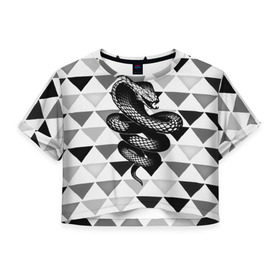 Женская футболка 3D укороченная с принтом Snake в Санкт-Петербурге, 100% полиэстер | круглая горловина, длина футболки до линии талии, рукава с отворотами | 3d | snake | животные | змея | ползучие | хладнокровные | чешуя