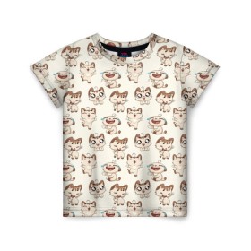Детская футболка 3D с принтом Стикеры котик в Санкт-Петербурге, 100% гипоаллергенный полиэфир | прямой крой, круглый вырез горловины, длина до линии бедер, чуть спущенное плечо, ткань немного тянется | vk | вк | вконтакте | кот | котик | стикеры