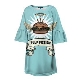 Детское платье 3D с принтом Четвертьфунтовый чизбургер в Санкт-Петербурге, 100% полиэстер | прямой силуэт, чуть расширенный к низу. Круглая горловина, на рукавах — воланы | Тематика изображения на принте: big kahuna | pulp fiction | винсент вега | гамбургер | джулс виннфилд | криминальное чтиво