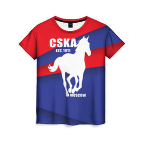 Женская футболка 3D с принтом CSKA est. 1911 в Санкт-Петербурге, 100% полиэфир ( синтетическое хлопкоподобное полотно) | прямой крой, круглый вырез горловины, длина до линии бедер | армейцы | болельщик | кони | красно синие | фанат | футбол | футболист | цска
