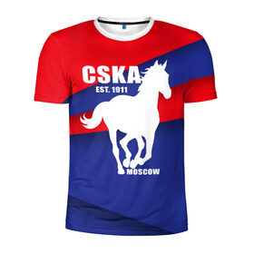 Мужская футболка 3D спортивная с принтом CSKA est. 1911 в Санкт-Петербурге, 100% полиэстер с улучшенными характеристиками | приталенный силуэт, круглая горловина, широкие плечи, сужается к линии бедра | армейцы | болельщик | кони | красно синие | фанат | футбол | футболист | цска