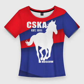 Женская футболка 3D Slim с принтом CSKA est. 1911 в Санкт-Петербурге,  |  | армейцы | болельщик | кони | красно синие | фанат | футбол | футболист | цска