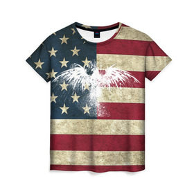 Женская футболка 3D с принтом Флаг США с белым орлом в Санкт-Петербурге, 100% полиэфир ( синтетическое хлопкоподобное полотно) | прямой крой, круглый вырез горловины, длина до линии бедер | usa | америка | американец | америки | звездно полосатый | необычный | нью йорк | орел | соединенные | сша | флаг | штаты | янки