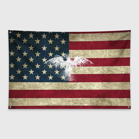 Флаг-баннер с принтом Флаг США с белым орлом в Санкт-Петербурге, 100% полиэстер | размер 67 х 109 см, плотность ткани — 95 г/м2; по краям флага есть четыре люверса для крепления | usa | америка | американец | америки | звездно полосатый | необычный | нью йорк | орел | соединенные | сша | флаг | штаты | янки