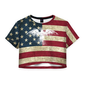 Женская футболка 3D укороченная с принтом Флаг США с белым орлом в Санкт-Петербурге, 100% полиэстер | круглая горловина, длина футболки до линии талии, рукава с отворотами | usa | америка | американец | америки | звездно полосатый | необычный | нью йорк | орел | соединенные | сша | флаг | штаты | янки
