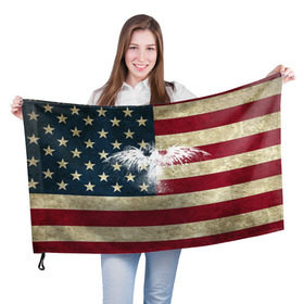 Флаг 3D с принтом Флаг США с белым орлом в Санкт-Петербурге, 100% полиэстер | плотность ткани — 95 г/м2, размер — 67 х 109 см. Принт наносится с одной стороны | usa | америка | американец | америки | звездно полосатый | необычный | нью йорк | орел | соединенные | сша | флаг | штаты | янки