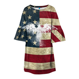 Детское платье 3D с принтом Флаг США с белым орлом в Санкт-Петербурге, 100% полиэстер | прямой силуэт, чуть расширенный к низу. Круглая горловина, на рукавах — воланы | usa | америка | американец | америки | звездно полосатый | необычный | нью йорк | орел | соединенные | сша | флаг | штаты | янки