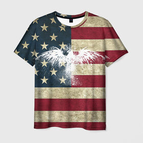 Мужская футболка 3D с принтом Флаг США с белым орлом в Санкт-Петербурге, 100% полиэфир | прямой крой, круглый вырез горловины, длина до линии бедер | Тематика изображения на принте: usa | америка | американец | америки | звездно полосатый | необычный | нью йорк | орел | соединенные | сша | флаг | штаты | янки