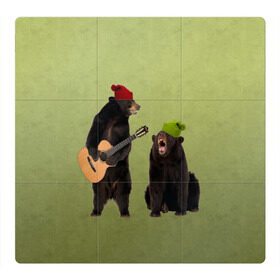 Магнитный плакат 3Х3 с принтом 2 медведя и гитара в Санкт-Петербурге, Полимерный материал с магнитным слоем | 9 деталей размером 9*9 см | животные | музыка
