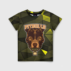 Детская футболка 3D с принтом Pitbulls в Санкт-Петербурге, 100% гипоаллергенный полиэфир | прямой крой, круглый вырез горловины, длина до линии бедер, чуть спущенное плечо, ткань немного тянется | dog | pitbulls | абстракция | геометрия | животные | собака | треугольники | цепь