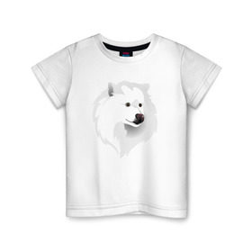 Детская футболка хлопок с принтом Самоед в Санкт-Петербурге, 100% хлопок | круглый вырез горловины, полуприлегающий силуэт, длина до линии бедер | ездовая собака | ес | лайка | самоедская собака