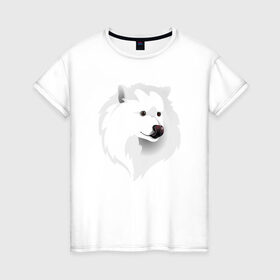 Женская футболка хлопок с принтом Самоед в Санкт-Петербурге, 100% хлопок | прямой крой, круглый вырез горловины, длина до линии бедер, слегка спущенное плечо | ездовая собака | ес | лайка | самоедская собака