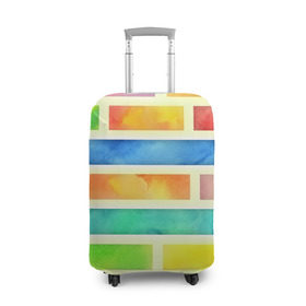 Чехол для чемодана 3D с принтом Bricks Watercolor в Санкт-Петербурге, 86% полиэфир, 14% спандекс | двустороннее нанесение принта, прорези для ручек и колес | 3d | watercolor | кирпичики | клетка | радуга | текстуры | цветные линии
