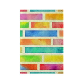 Обложка для паспорта матовая кожа с принтом Bricks Watercolor в Санкт-Петербурге, натуральная матовая кожа | размер 19,3 х 13,7 см; прозрачные пластиковые крепления | 3d | watercolor | кирпичики | клетка | радуга | текстуры | цветные линии
