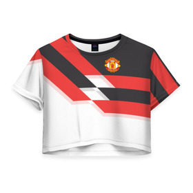Женская футболка 3D укороченная с принтом Manchester United - Stripe в Санкт-Петербурге, 100% полиэстер | круглая горловина, длина футболки до линии талии, рукава с отворотами | Тематика изображения на принте: manchester united | stripe | манчестер юнайтед | футбол