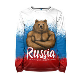 Детский лонгслив 3D с принтом Russian Bear в Санкт-Петербурге, 100% полиэстер | длинные рукава, круглый вырез горловины, полуприлегающий силуэт
 | bear | russia | медведь | патриотическая | россия | русский медведь | триколор | флаг рф