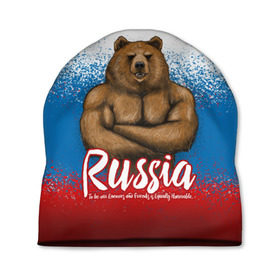 Шапка 3D с принтом Russian Bear в Санкт-Петербурге, 100% полиэстер | универсальный размер, печать по всей поверхности изделия | Тематика изображения на принте: bear | russia | медведь | патриотическая | россия | русский медведь | триколор | флаг рф
