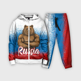 Детский костюм 3D с принтом Russian Bear в Санкт-Петербурге,  |  | bear | russia | медведь | патриотическая | россия | русский медведь | триколор | флаг рф