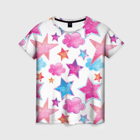 Женская футболка 3D с принтом Звезда в Санкт-Петербурге, 100% полиэфир ( синтетическое хлопкоподобное полотно) | прямой крой, круглый вырез горловины, длина до линии бедер | графика | облако | рисунок