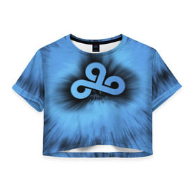 Женская футболка 3D укороченная с принтом Team Cloud9 в Санкт-Петербурге, 100% полиэстер | круглая горловина, длина футболки до линии талии, рукава с отворотами | cloud9 | csgo | dota. cs | dota2 | team cloud9 | дота | киберспорт | клауд9 | кс | ксго | облака