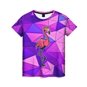 Женская футболка 3D с принтом Фламинго в Санкт-Петербурге, 100% полиэфир ( синтетическое хлопкоподобное полотно) | прямой крой, круглый вырез горловины, длина до линии бедер | bird | flyer | fowl | poultry | seabird | triangle | абстракция | животные | птицы | текстуры | тренд | треугольники | фламинго