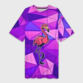 Платье-футболка 3D с принтом Фламинго в Санкт-Петербурге,  |  | bird | flyer | fowl | poultry | seabird | triangle | абстракция | животные | птицы | текстуры | тренд | треугольники | фламинго