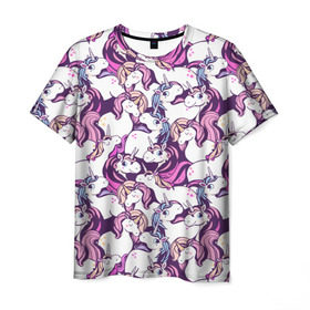Мужская футболка 3D с принтом unicorn в Санкт-Петербурге, 100% полиэфир | прямой крой, круглый вырез горловины, длина до линии бедер | horse | mlp | pony | unicorn | единорог | лошадь | пони
