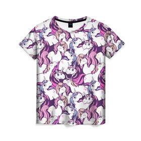 Женская футболка 3D с принтом unicorn в Санкт-Петербурге, 100% полиэфир ( синтетическое хлопкоподобное полотно) | прямой крой, круглый вырез горловины, длина до линии бедер | horse | mlp | pony | unicorn | единорог | лошадь | пони