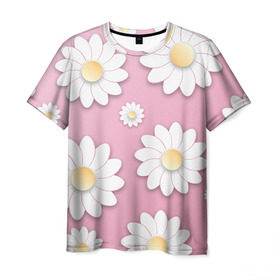 Мужская футболка 3D с принтом Ромашки в Санкт-Петербурге, 100% полиэфир | прямой крой, круглый вырез горловины, длина до линии бедер | весна | природа | ромашки | цветы