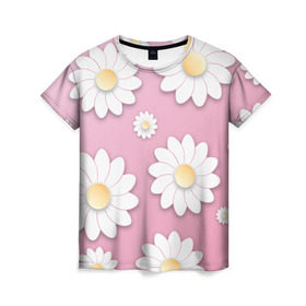 Женская футболка 3D с принтом Ромашки в Санкт-Петербурге, 100% полиэфир ( синтетическое хлопкоподобное полотно) | прямой крой, круглый вырез горловины, длина до линии бедер | весна | природа | ромашки | цветы
