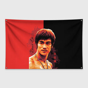 Флаг-баннер с принтом Брюс Ли в Санкт-Петербурге, 100% полиэстер | размер 67 х 109 см, плотность ткани — 95 г/м2; по краям флага есть четыре люверса для крепления | bruce lee | dragon | брюс | гонконг | дракон | китай | кунг фу | легенда | ли