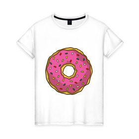 Женская футболка хлопок с принтом Пончик в Санкт-Петербурге, 100% хлопок | прямой крой, круглый вырез горловины, длина до линии бедер, слегка спущенное плечо | bart | homer | simpsons | барт | гомер | еда | мульт | мультфильм | пончик | симпсоны | спрингфилд