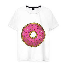 Мужская футболка хлопок с принтом Пончик в Санкт-Петербурге, 100% хлопок | прямой крой, круглый вырез горловины, длина до линии бедер, слегка спущенное плечо. | bart | homer | simpsons | барт | гомер | еда | мульт | мультфильм | пончик | симпсоны | спрингфилд