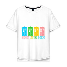 Мужская футболка хлопок Oversize с принтом Тардис - большее внутри в Санкт-Петербурге, 100% хлопок | свободный крой, круглый ворот, “спинка” длиннее передней части | doctor who | tardis | время | доктор кто | космос | приключения | пространство | сериал | тардис | фантастика