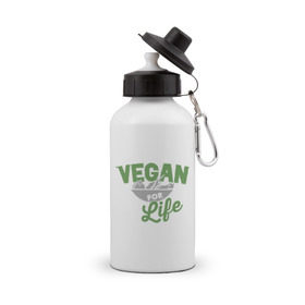 Бутылка спортивная с принтом Vegan for Life в Санкт-Петербурге, металл | емкость — 500 мл, в комплекте две пластиковые крышки и карабин для крепления | Тематика изображения на принте: green | vegan | yoga | веган | вегетарианец | вегетарианство | витамины | здоровье | зеленый | зож | йога | овощи | фрукты