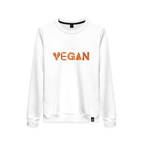 Женский свитшот хлопок с принтом Vegan в Санкт-Петербурге, 100% хлопок | прямой крой, круглый вырез, на манжетах и по низу широкая трикотажная резинка  | green | vegan | yoga | бекон | веган | вегетарианец | вегетарианство | витамины | здоровье | зеленый | зож | йога | овощи | фрукты