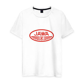 Мужская футболка хлопок с принтом Мотоцикл Jawa логотип в Санкт-Петербурге, 100% хлопок | прямой крой, круглый вырез горловины, длина до линии бедер, слегка спущенное плечо. | Тематика изображения на принте: jawa | мотоцикл | ява