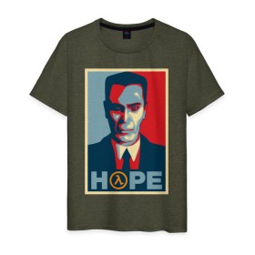 Мужская футболка хлопок с принтом G-Man Hope в Санкт-Петербурге, 100% хлопок | прямой крой, круглый вырез горловины, длина до линии бедер, слегка спущенное плечо. | g man | gman | half life | halflife | hl | г мэн | лайф | халва | халф | халфлайф