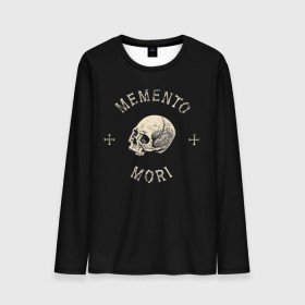 Мужской лонгслив 3D с принтом Memento Mori в Санкт-Петербурге, 100% полиэстер | длинные рукава, круглый вырез горловины, полуприлегающий силуэт | death | skull | кости | цитата